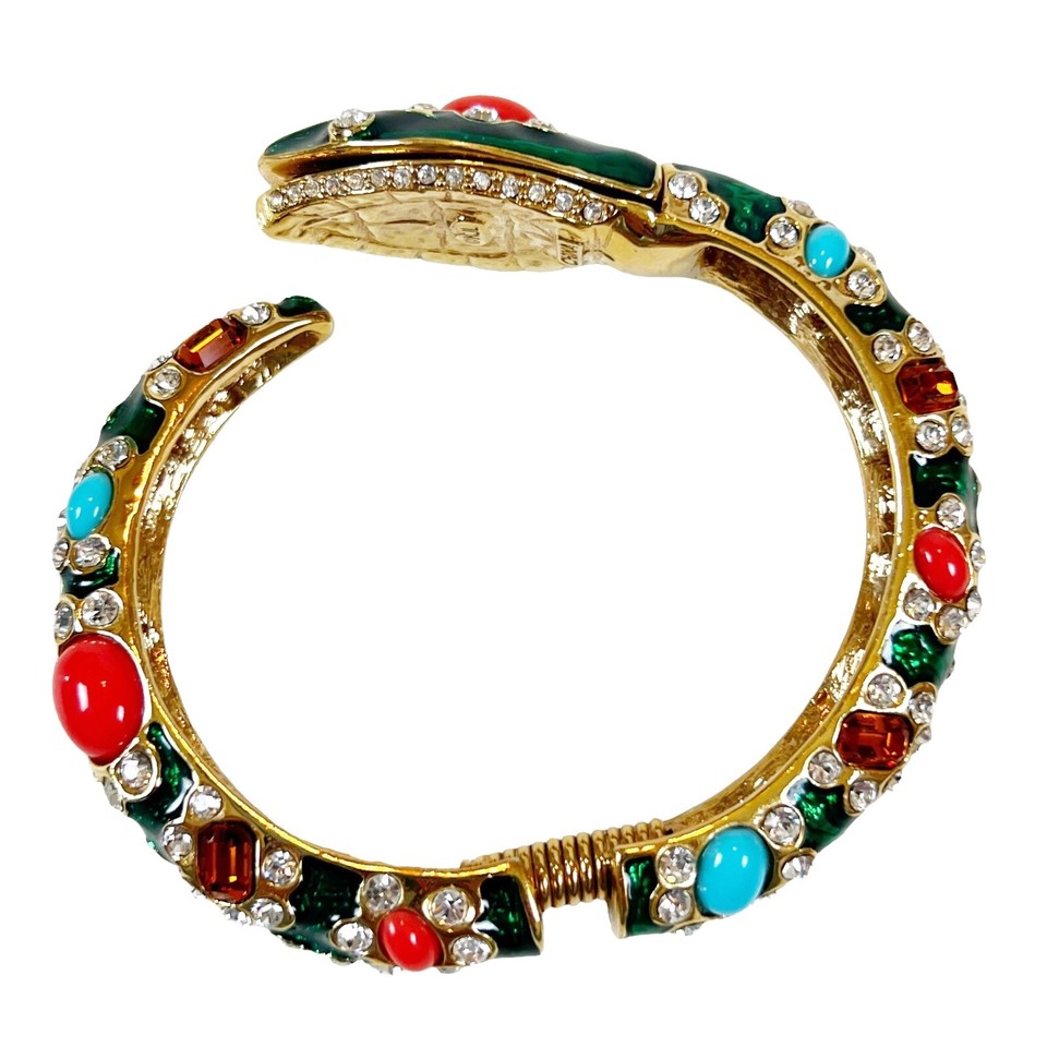 J Lane KJL Snake Bangle Bracelet Green Enamel All Over Gems