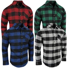 Plaid Flannel Shirt Soft Big Checker Pattern Mens Chest Pocket Casual Up To 5XL!
