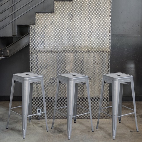 AmeriHome BS0303PK Loft Silver Metal Bar Stool - 3 Piece - Picture 2 of 5