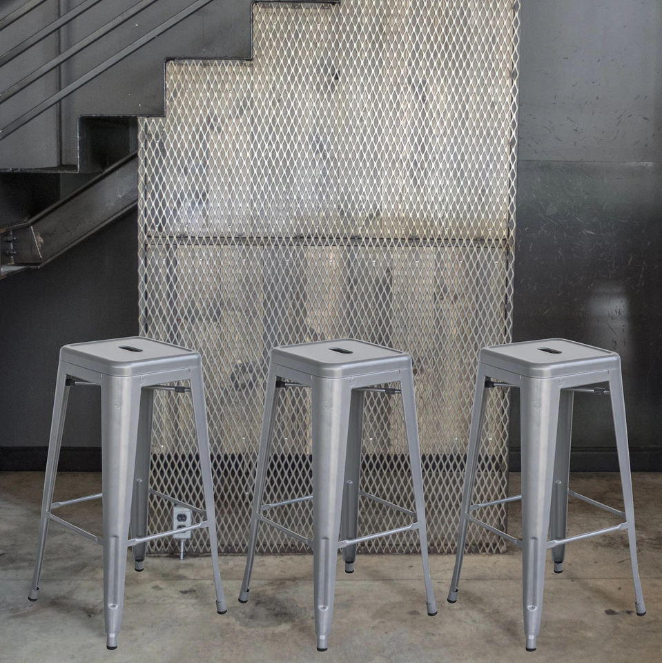 AmeriHome BS0303PK Loft Silver Metal Bar Stool - 3 Piece - Image 2 of 4