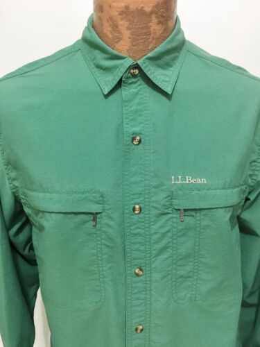 Camisa LL Bean Para Hombres M - Reg Kelly Verde Manga Larga Nylon Bolsillos con Cremallera - Imagen 2 de 5