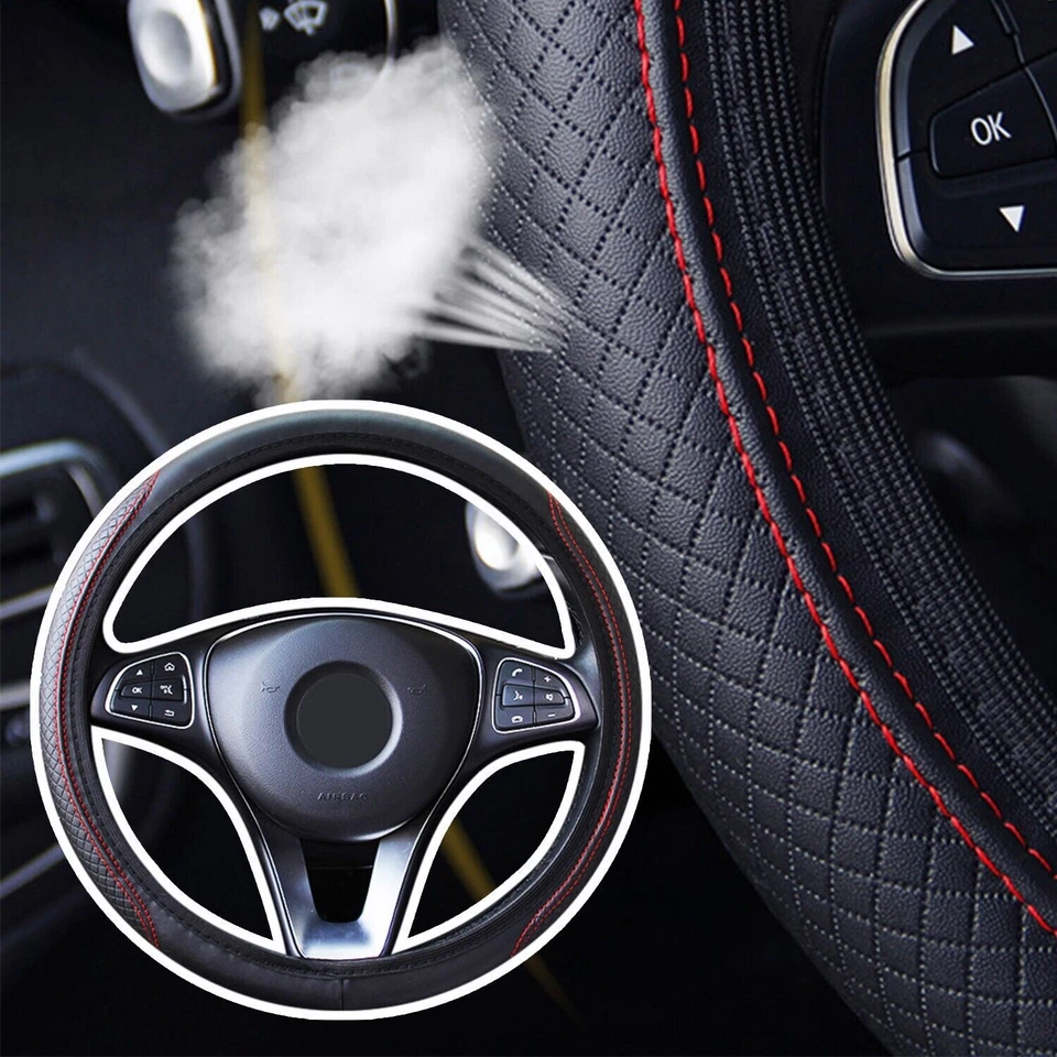 Cubierta de cuero negro para volante de coche transpirable antideslizante accesorios para coche EE. UU. Foto 2 de 4