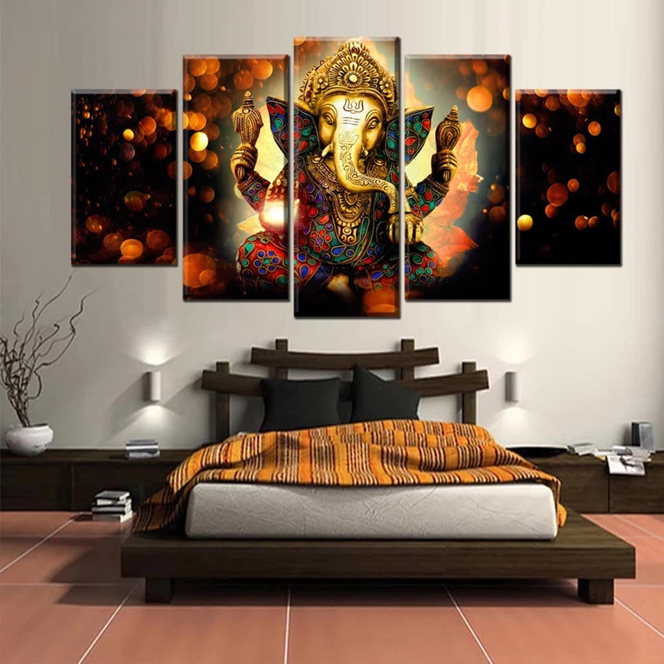 Hindu God Lord Ganesha Canvas Wall Art Painting Framed, Size:150cm X 80cm - Image 3 of 4