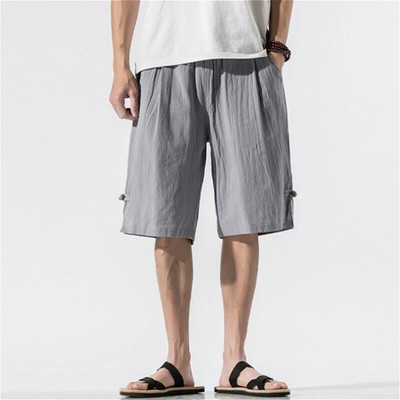 Men Soft Cotton Linen Shorts Ealstic 