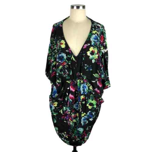 MAEVE ANTHRO Black Floral Mini Dress Tunic MP Medium Petite Relaxed Summer Boho - Picture 1 of 6