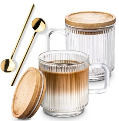 Introducing the Combler Glass Coffee Mug Set! This must-have set includes 2 clea