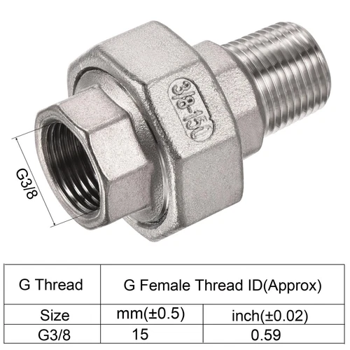 Pipe Fitting Union 3/8PT Male x G3/8 Female Thread 304 Stainless Steel Silver US - Picture 3 of 5