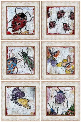 Beetles Art Beetle Insect Framed Painting Butterfly Ladybug Miniature Art Set - Picture 1 of 20