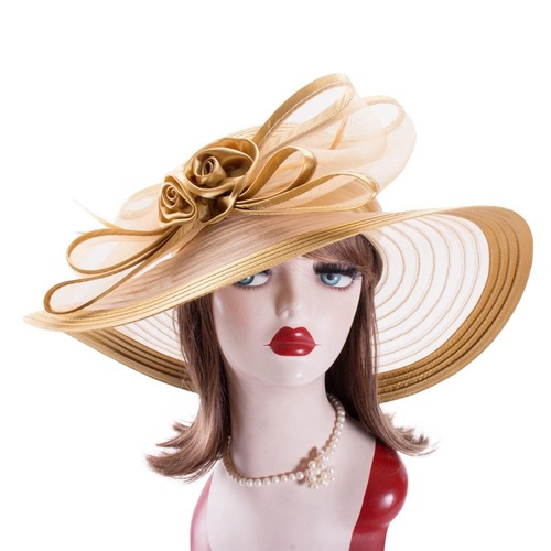 Women Wide Brim Floppy Satin Ribbon Hat Church Elegant  display picture 3