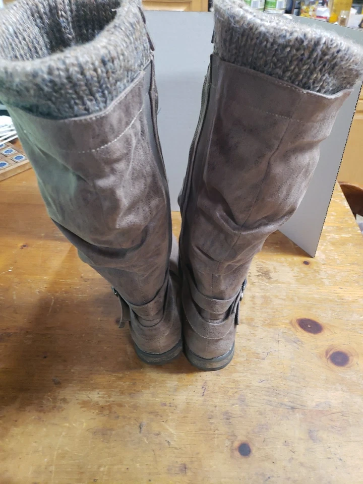 Torrid Sweater Knit Slouch Knee High Boots Women's Size 9 W Brown Zipper - Image 3 of 4