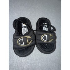 Champion Plush Core Slides Black White Gold CPS10477T Toddler NWOB Size 04