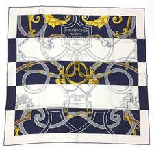HERMES Carre 90 L'INSTRVCTION DV ROY Silk Scarf White X Navy X Yellow Women