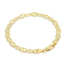 14K Yellow Gold Solid 5mm Mens Mariner Anchor Flat Link Chain Bracelet 9"