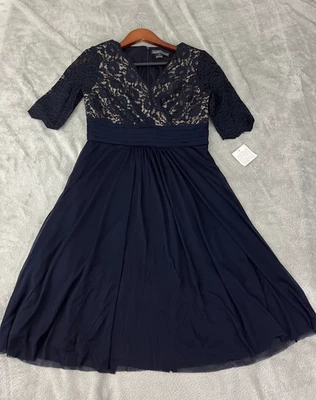 Jessica Howard Navy Lace Top Dress 6P Lace & Chiffon Fit & Flare Dress NWT - Image 1 of 4