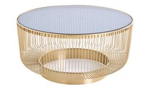 Couchtisch Rund Ø 79 Cm H: 40 Cm Hartglas Metall In Gold Schwarz Handarbeit