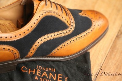 Joseph Cheaney hellbraun marineblau Leder Wildleder Oxford Brogue Schuhe UK...
