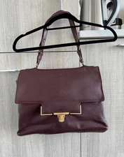 Authentic Lanvin Burgundy Red Leather Gold Hardware Shoulder Bag