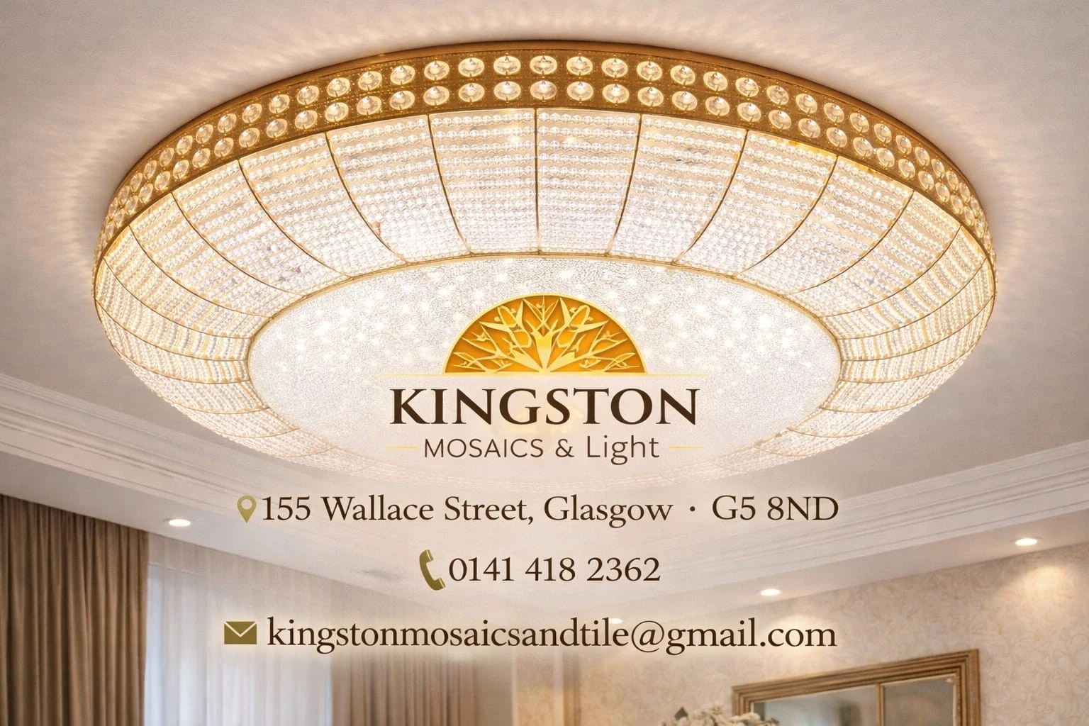 Luxury Crystal LED Flush Ceiling Light Gold Frame – 03 Colour Changing - 02 Size - Picture 1 of 6