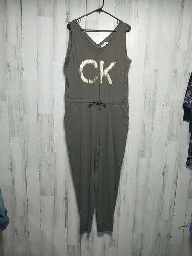Calvin Klein Jumpsuit Women XL Green Sleeveless Drawstring Lounge Beach Athletic