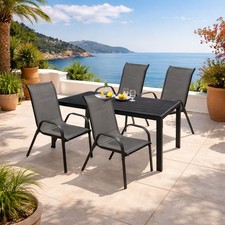 5-tlg Gartengarnitur Gartenmöbel Non-Wood 150x90cm Gartentisch Anthrazit/Schwarz