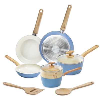 GoodCook 10-Piece Healthy Ceramic Titanium-Infused Cookware Set, Light Blue  ...