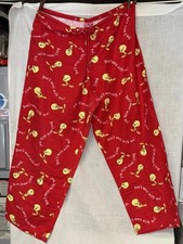 Women's Vintage Tweety Bird Pajama Pants 12/14 Large Elastic Back Front Tie