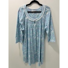 Miss Elaine Woman Blue Pink Paisley Smocked Lace Trim Nightgown 2X 217855DX