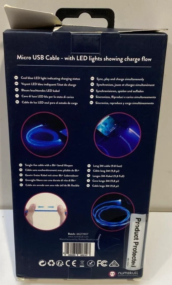 3 Meter (Blue LED) Micro USB, Sync & Charge Cable Numskull Ex-Display - Image 2 of 4