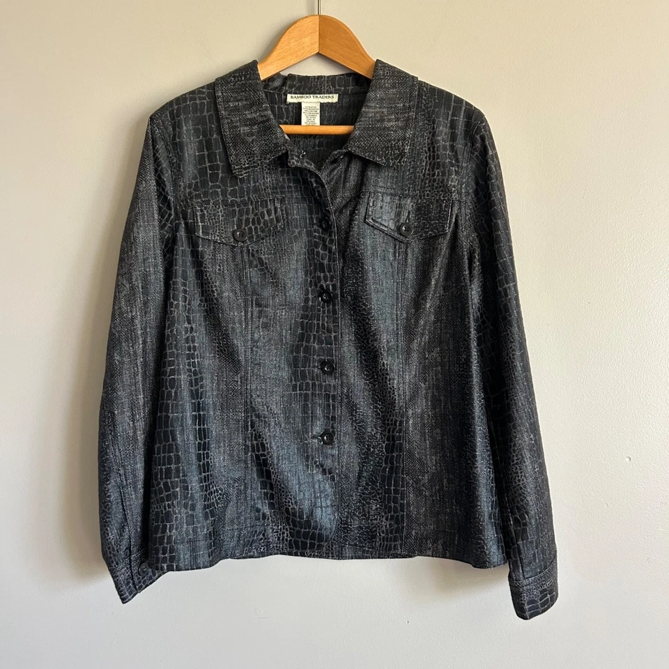 Mujer Chaqueta Estampado de Reptiles Camisa Pantalones Traje Conjunto Grande 12 Dos Piezas Botones Gris Foto 2 de 4