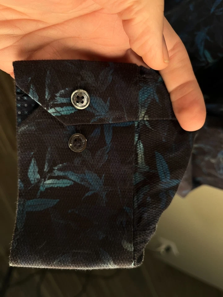 BUGATCHI Men's blue and white floral Shaped Fit long sleeve shirt XL - Image 3 of 4