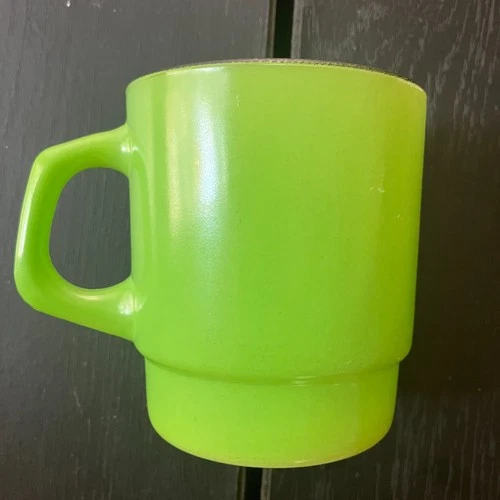 Vintage Fire King Ware by Anchor Hocking Green Milk Glass Stackable D Handle Mug