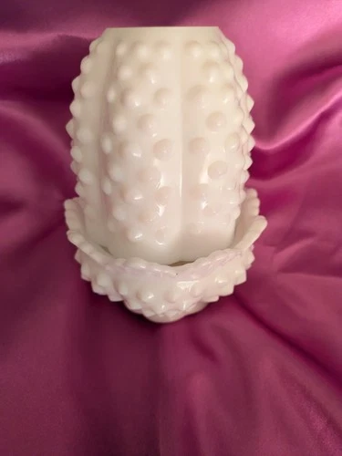 Fenton Hobnail Milk Glass 2 Piece Fairy Lamp 4.5" Tall Vintage