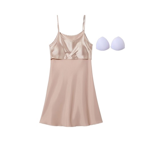 Women Satin Cami Nightgown Chemise Lingerie Built-in Bra Slip Sexy Lounge Dress - Bild 4 von 19