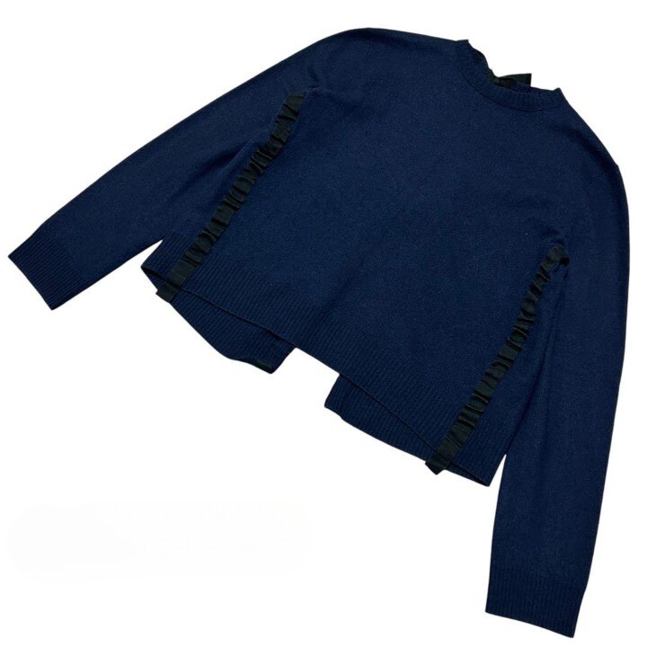 Celine Phoebe Philo Bow Design Blue Long Sleeve Knit Sweater Size