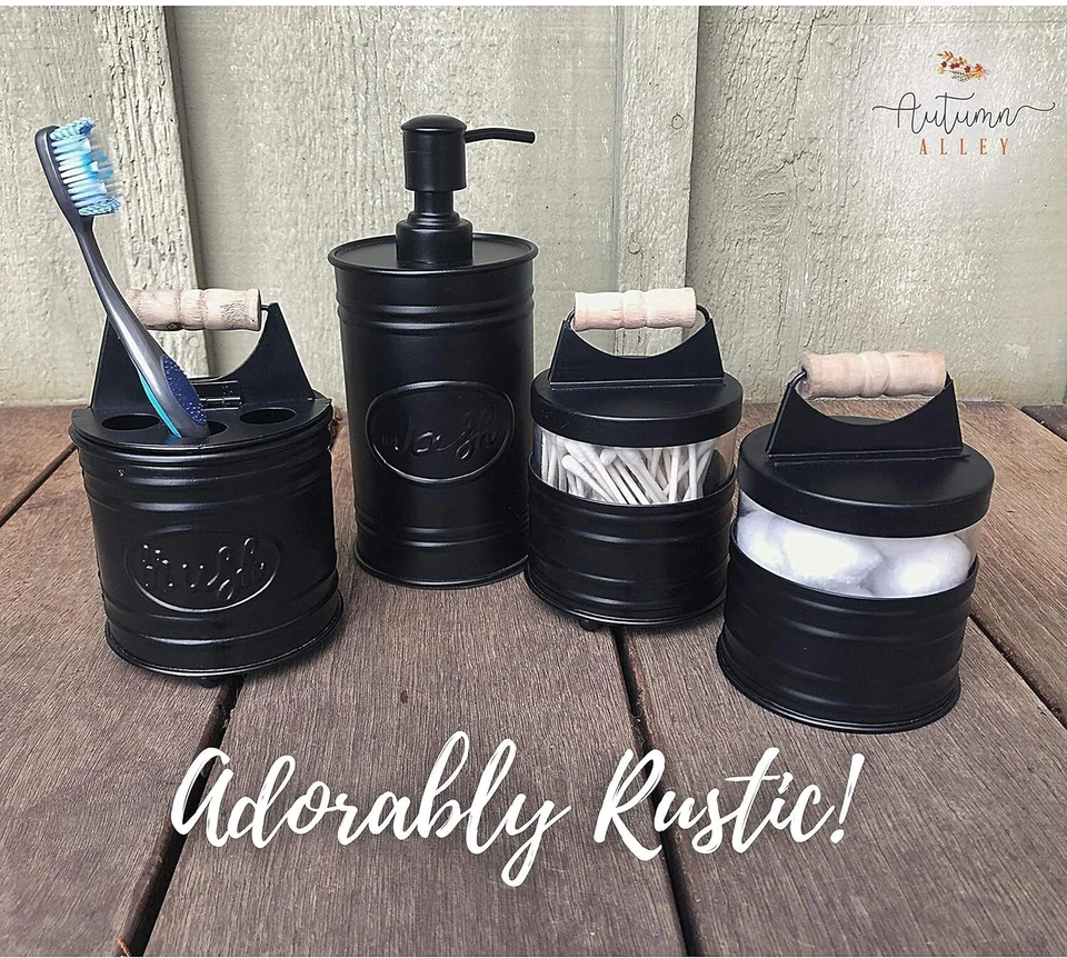 Juego de accesorios de baño dispensador de jabón de granja negro Autumn Alley, 2 piezas Foto 4 de 4
