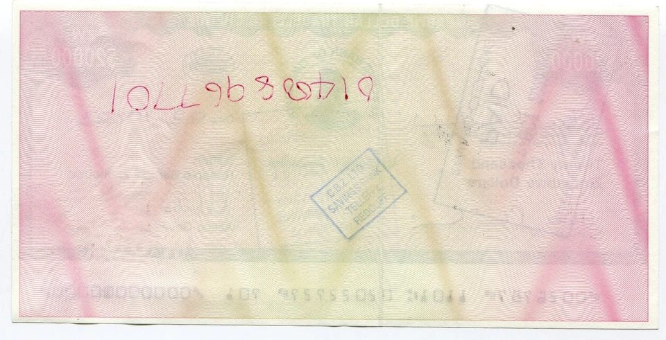 Zimbabwe Dollar Travellers Cheque 20 000 MICR Error P18 Double Stamped  - Image 4 of 4