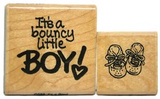 STAMPENDOUS New Baby Wood Mount Rubber Stamps BOUNCY LITTLE BOY  BABY SHOES