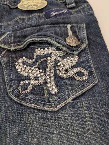 7 Seven Jeans Size 6 Adjustable Waistband 5 Pocket Rhinestones Y2K Straight Leg - Picture 14 of 15