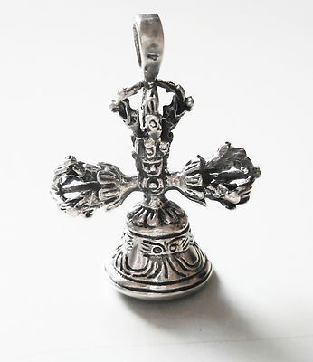 Pendant Chain Cross with Bell 2nd Choice Real 925 Silver Medieval Gothic SS122