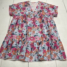 Pink Multicolored Floral V Neck Short Sleeve Dress Women's Size 1XL