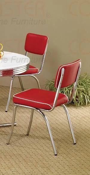 Sillas laterales retro con respaldo abierto rojas y cromadas (juego de 2) Foto 3 de 3