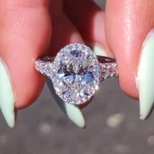 14K White Gold Plated 3.50 Ct Oval Cut Lab-Created Diamond Halo Engagement Ring