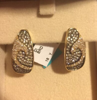 BH Effy 18K Yellow Gold Brown Diamond CT’s Earring Dangling Huggie New 