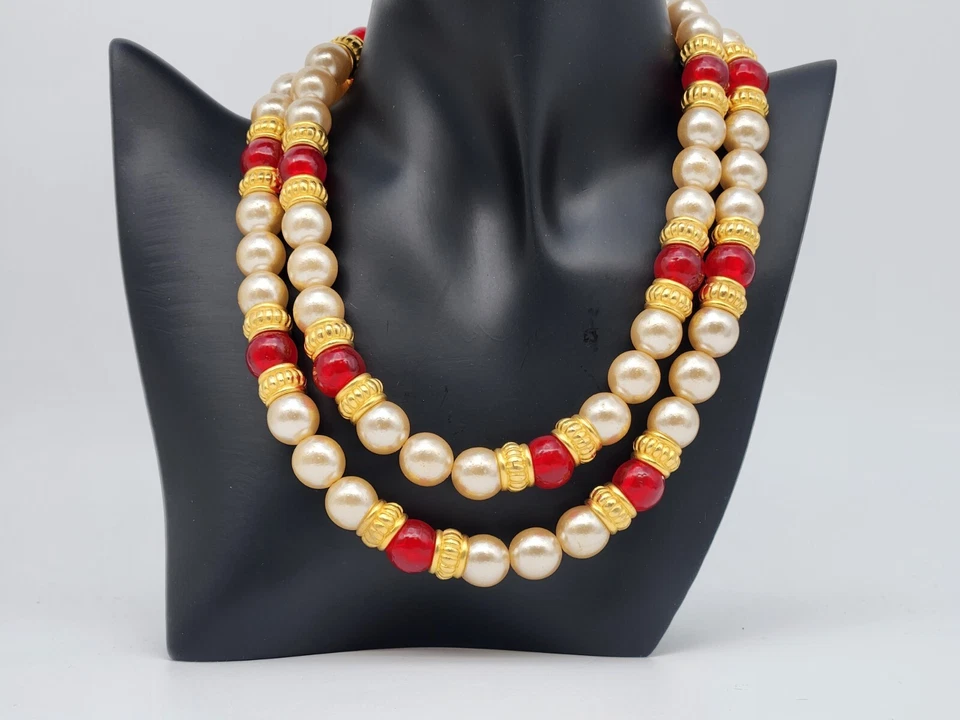 Vintage Ben Amun Two Strand Faux Pearl Bead Necklace Choker Signed 16'' - Image 2 of 4