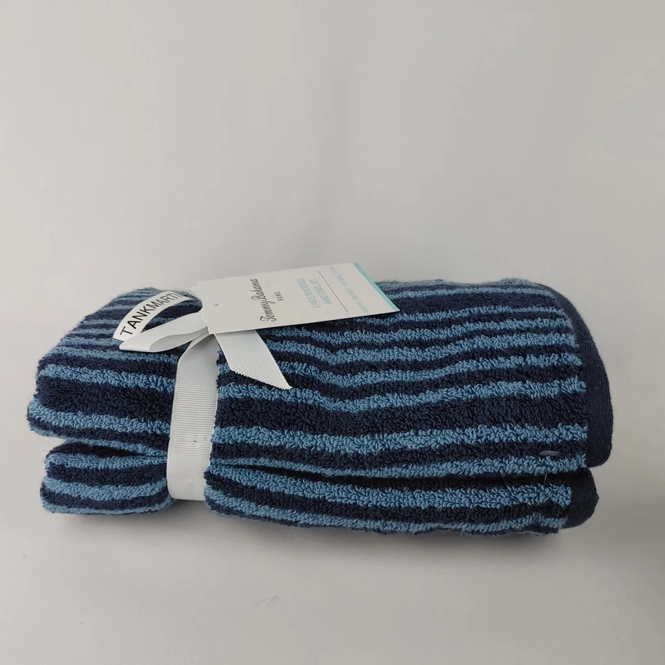 2件套Tommy Bahama蓝色条纹毛巾(2)手巾全新带标签 — 第 3/4 张图片