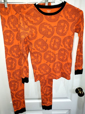 CARTERS boys size 14 ORANGE BLACK HALLOWEEN PAJAMAS PUMPKINS 2 PC SET cute mom 