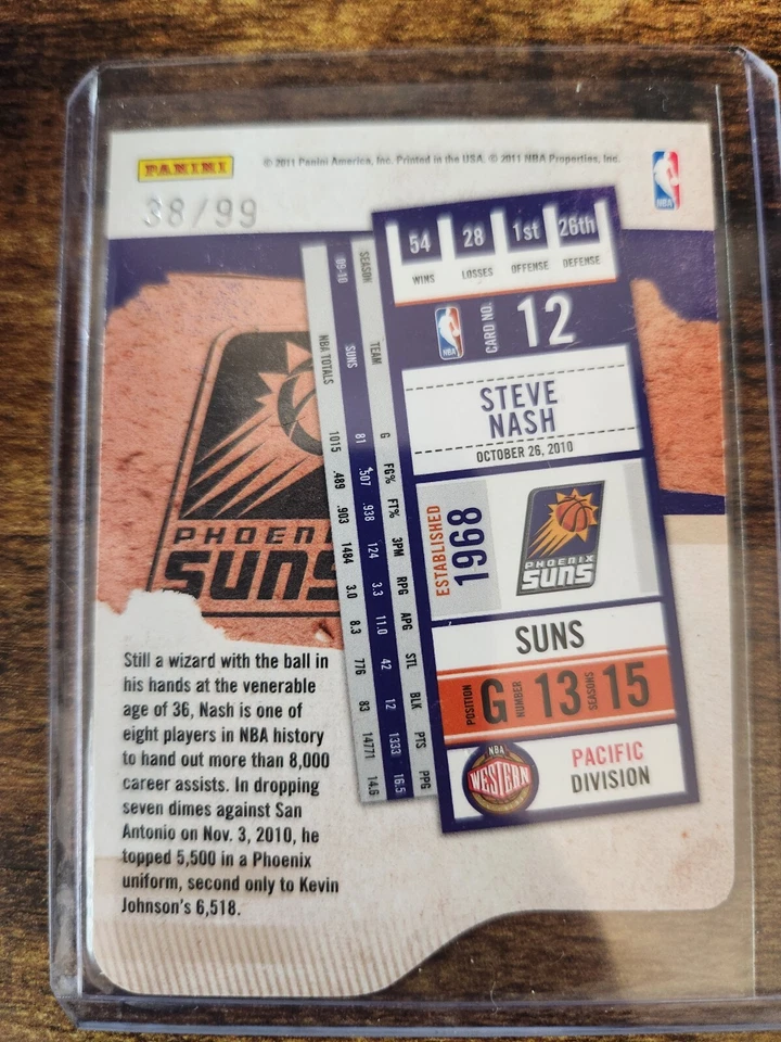 2010-11 Contenders Patches Steve Nash Gold Die-Cut 38/99 #12 Phoenix Suns HOF - Image 2 of 2