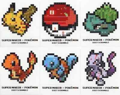 Pokemon Super Mario 8BIT SCRAMBLE Sticker 6types Nintendo TOKYO 2019