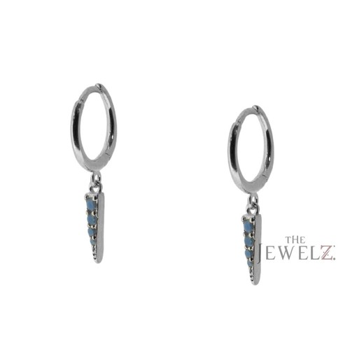 14K Gold 0.20 CT Turquoise Gemstone Hoop Spike Earrings - The Jewelz - Picture 4 of 4