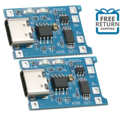 2pcs TP4056 5V 1A USB Type-C 18650 Lithium Battery Charging and Protection Board